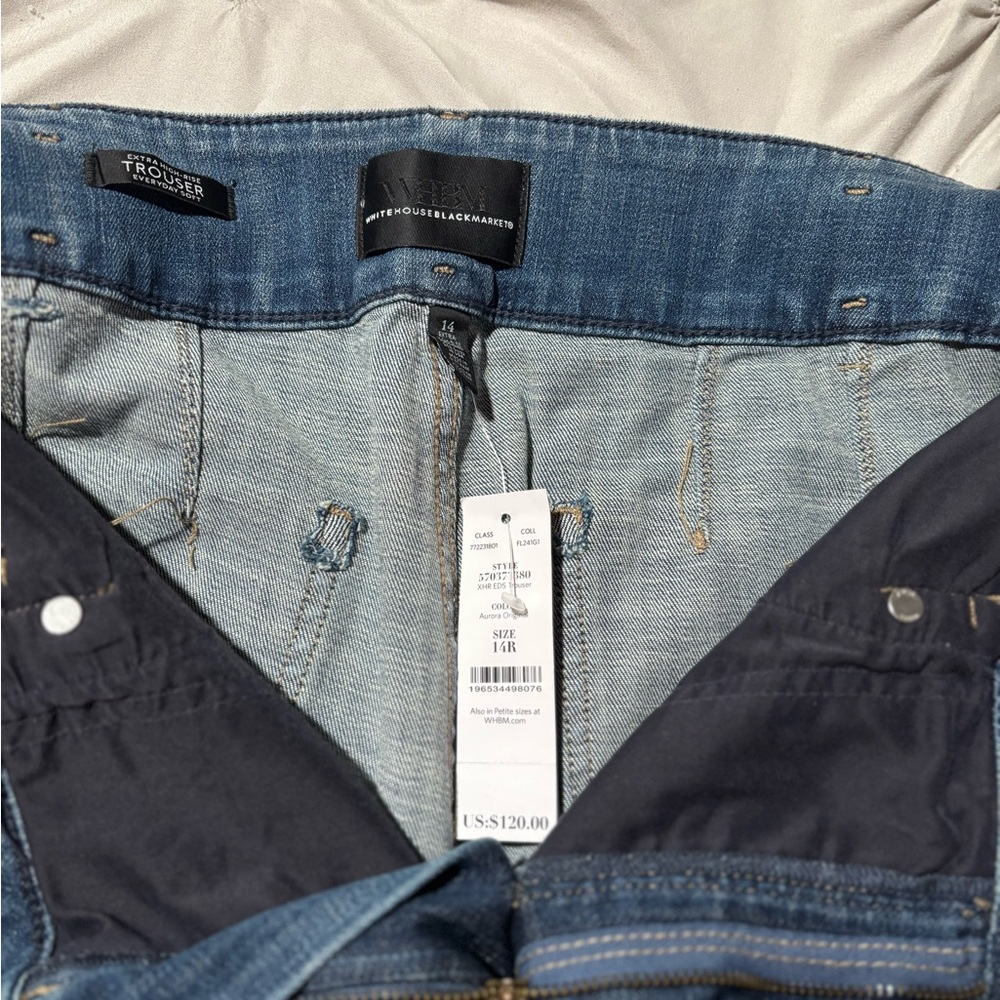 NWT White House Black Market Blue Trouser Jeans with Belt wide leg casual - Picture 3 of 4